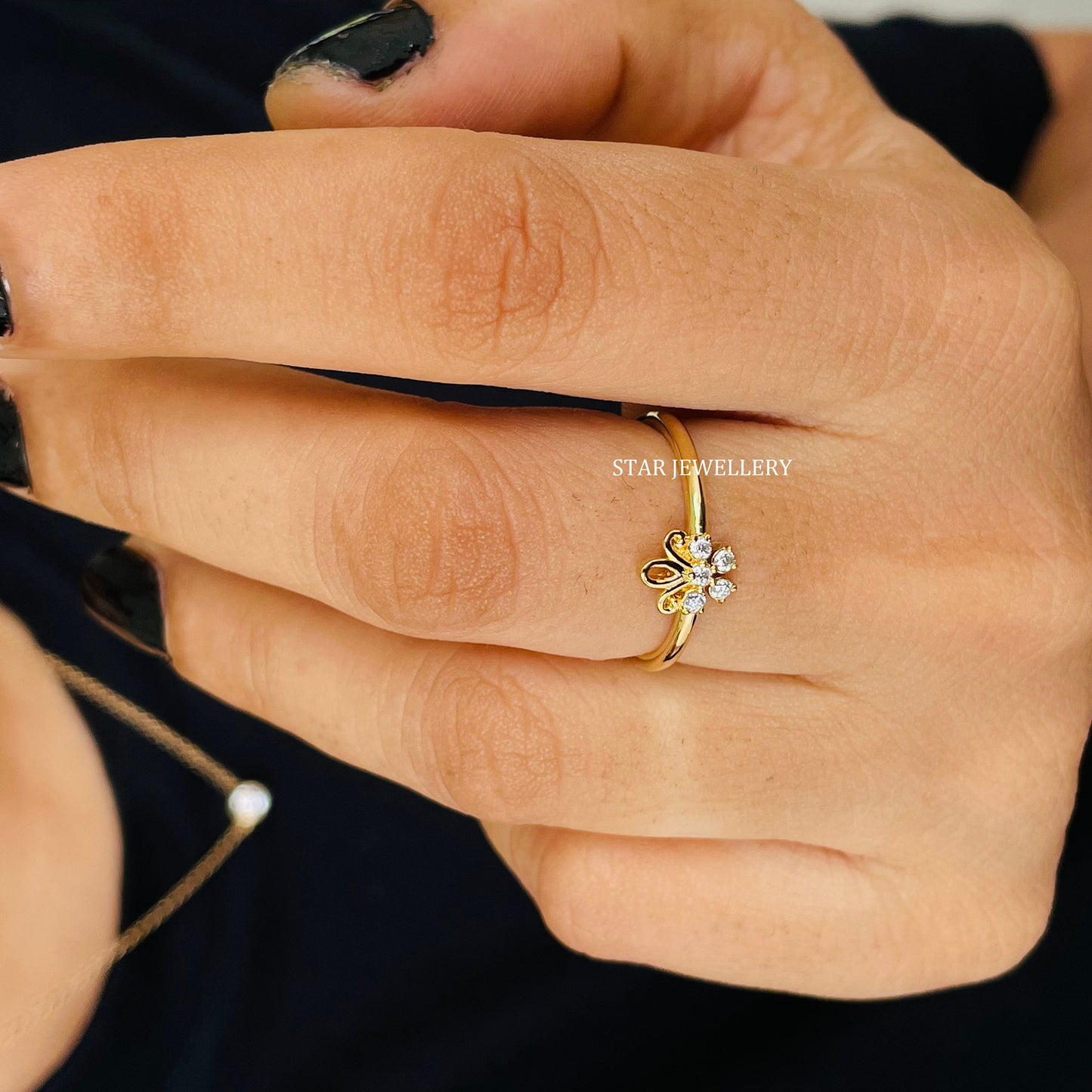 Minimalist Solid Gold Diamond Cluster Ring