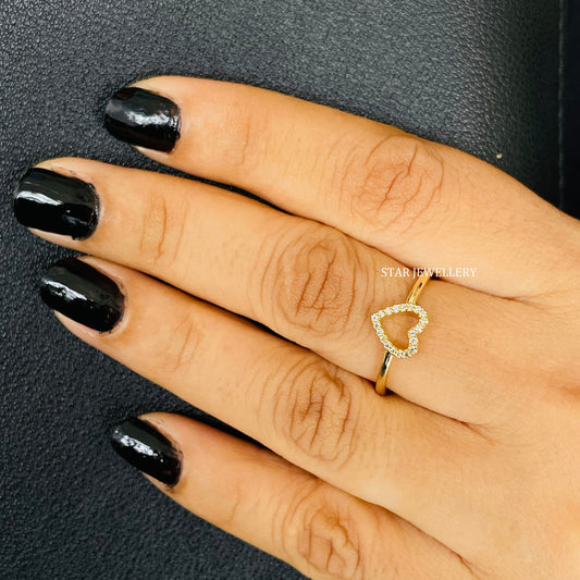 14K Gold Natural Diamond Dainty Heart Ring