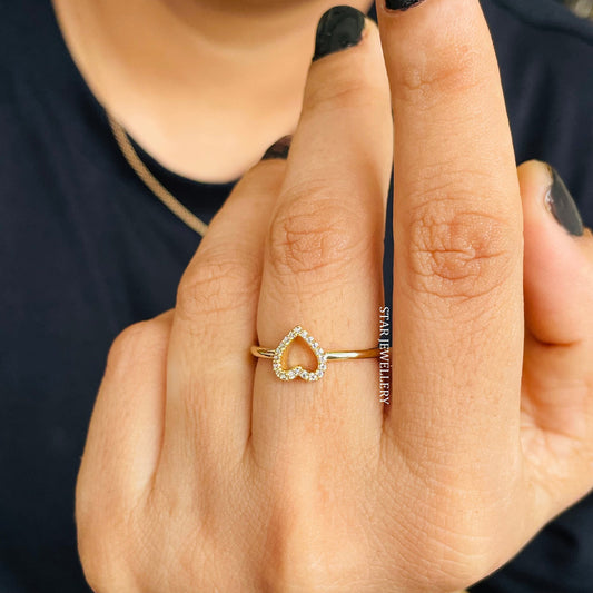 14K Gold Natural Diamond Dainty Heart Ring