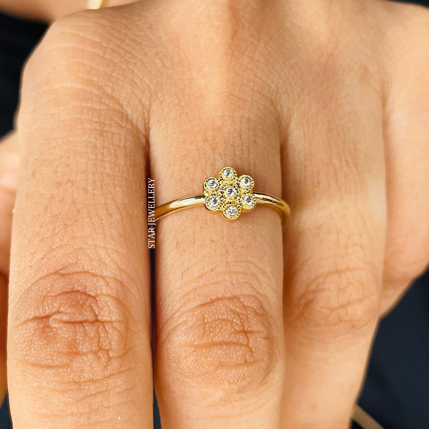 14K Solid Gold Natural Diamond Multi Stone Flower Ring