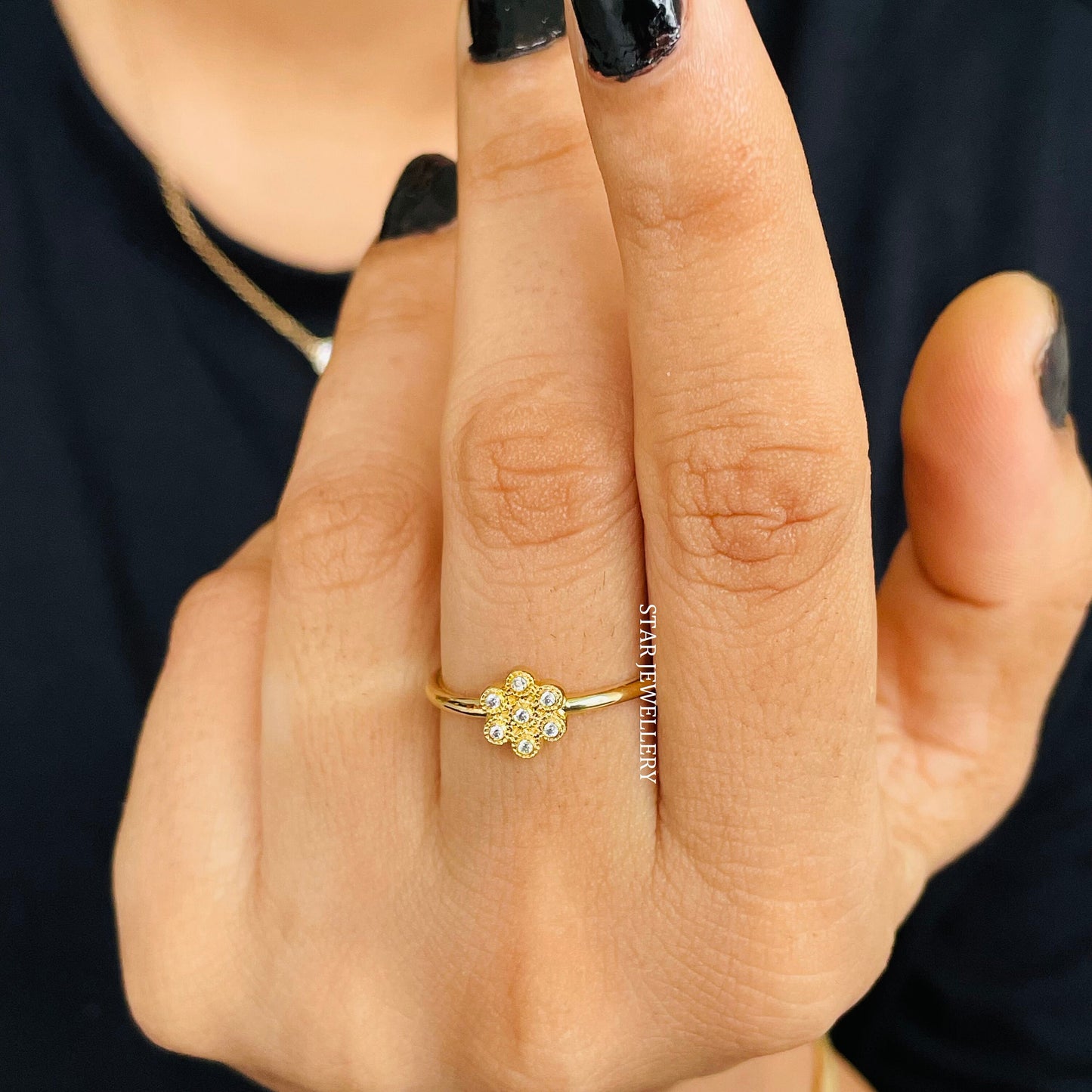 14K Solid Gold Natural Diamond Multi Stone Flower Ring