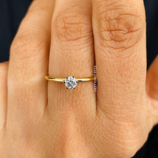 0.25 CT Lab Mono Diamond Solid Gold Ring