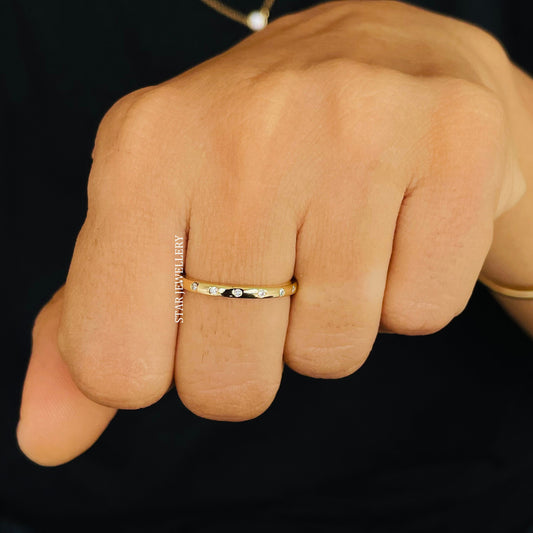 Minimalist Solid Gold Flush Natural Diamond Ring