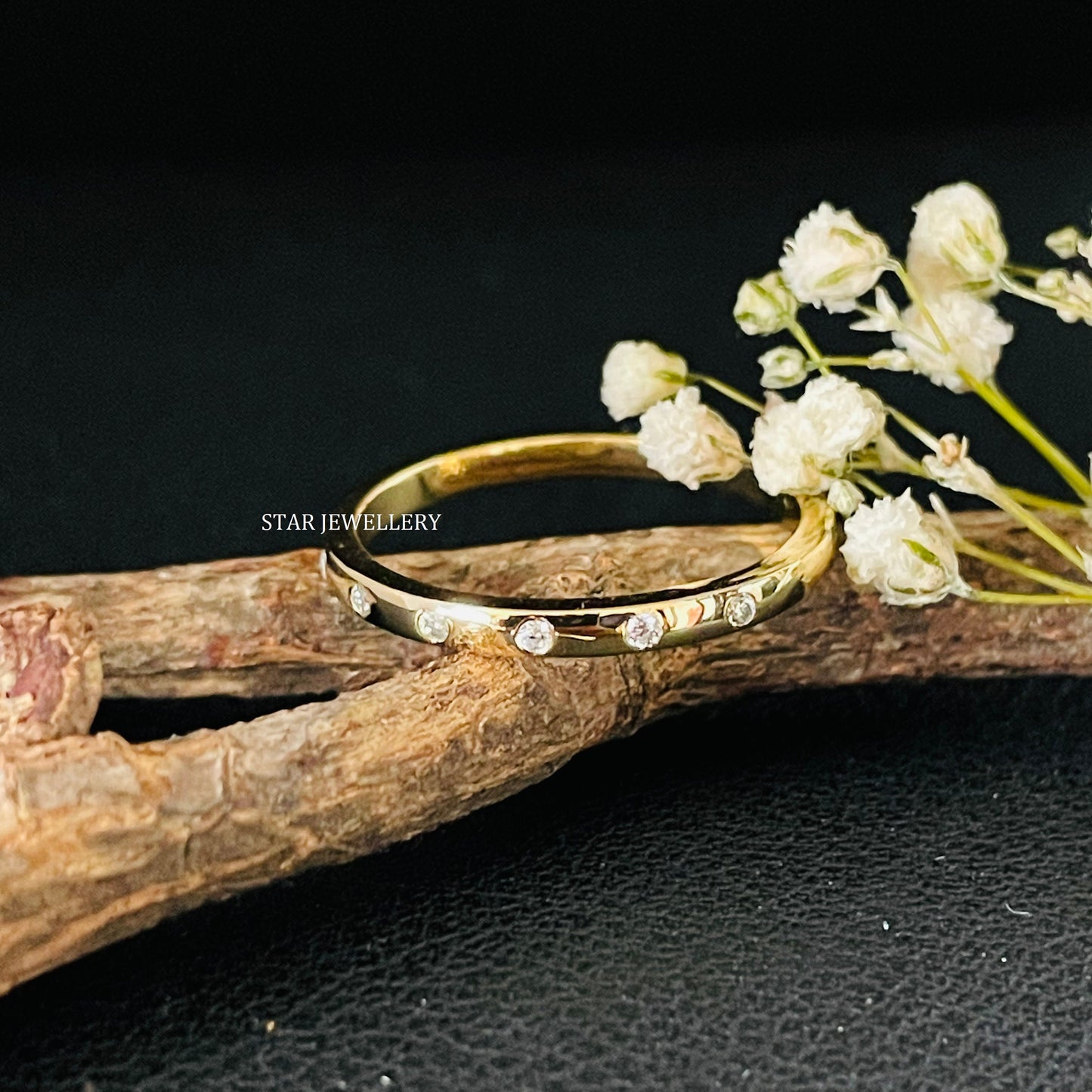 Minimalist Solid Gold Flush Natural Diamond Ring