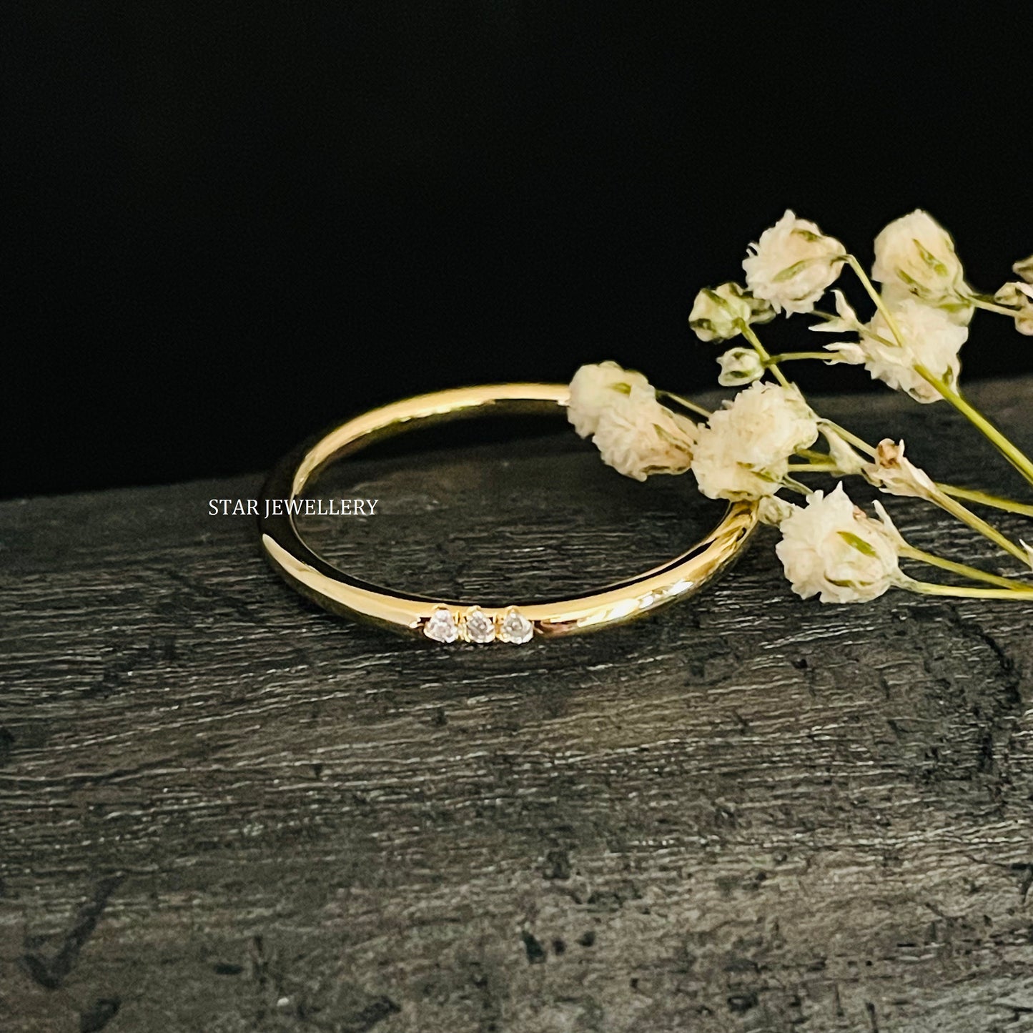 Solid Gold Flush Set Three Diamond Ring