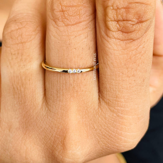 Solid Gold Flush Set Three Diamond Ring