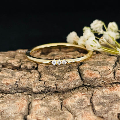 Solid Gold Flush Set Three Diamond Ring