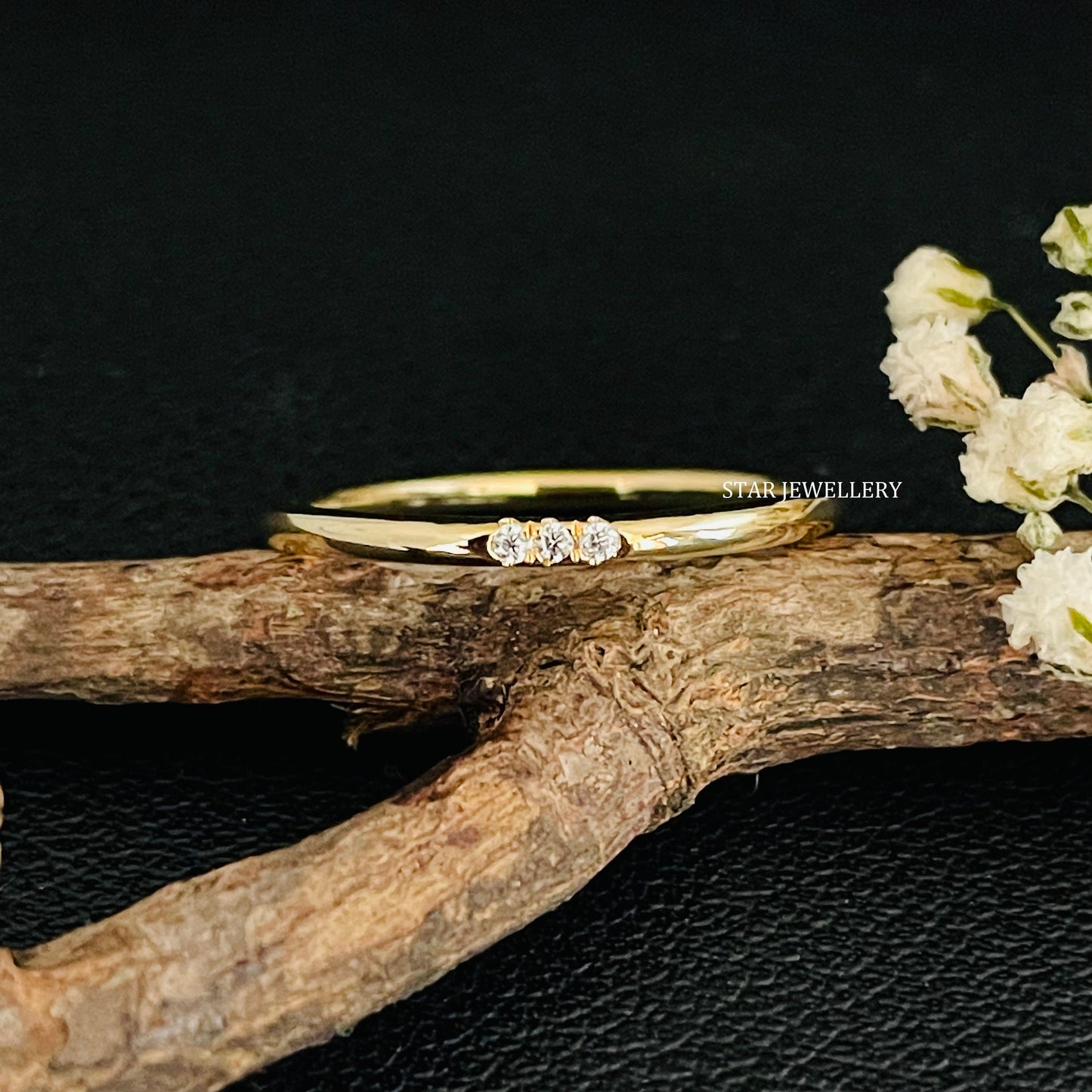 Solid Gold Flush Set Three Diamond Ring