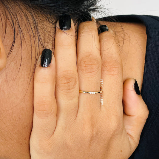 Solid Gold Flush Set Three Diamond Ring