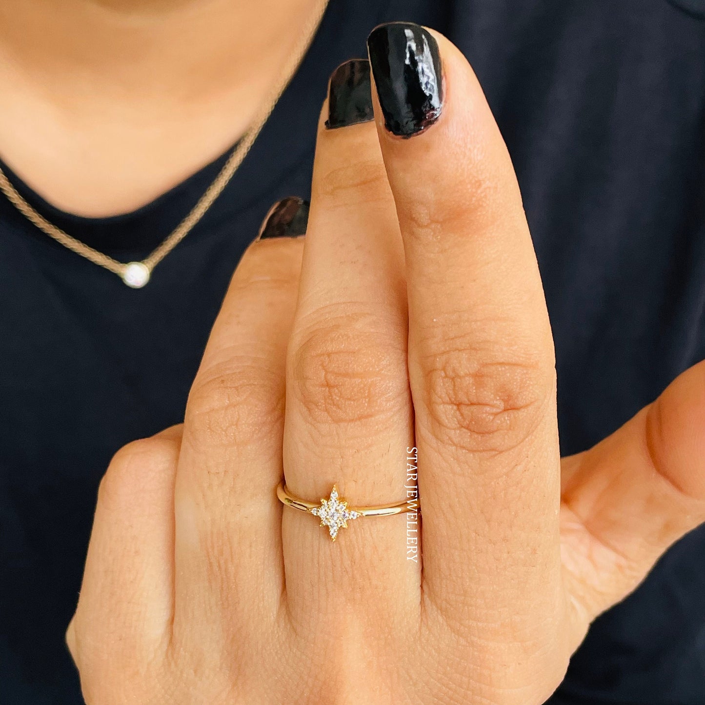 Solid Gold Dainty North STAR Ring