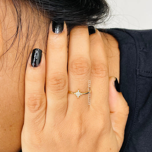 Solid Gold Dainty North STAR Ring