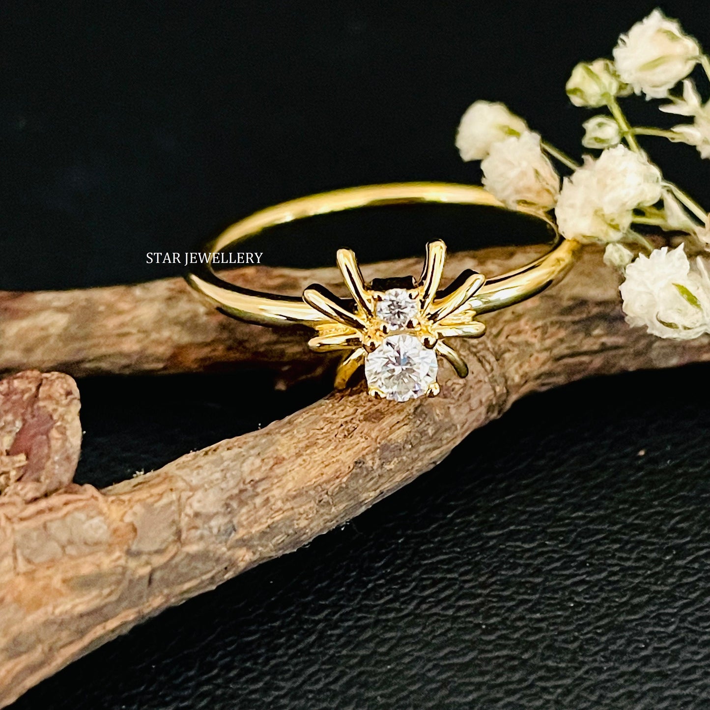 14K Solid Gold Lab Grown Diamond Spider Ring