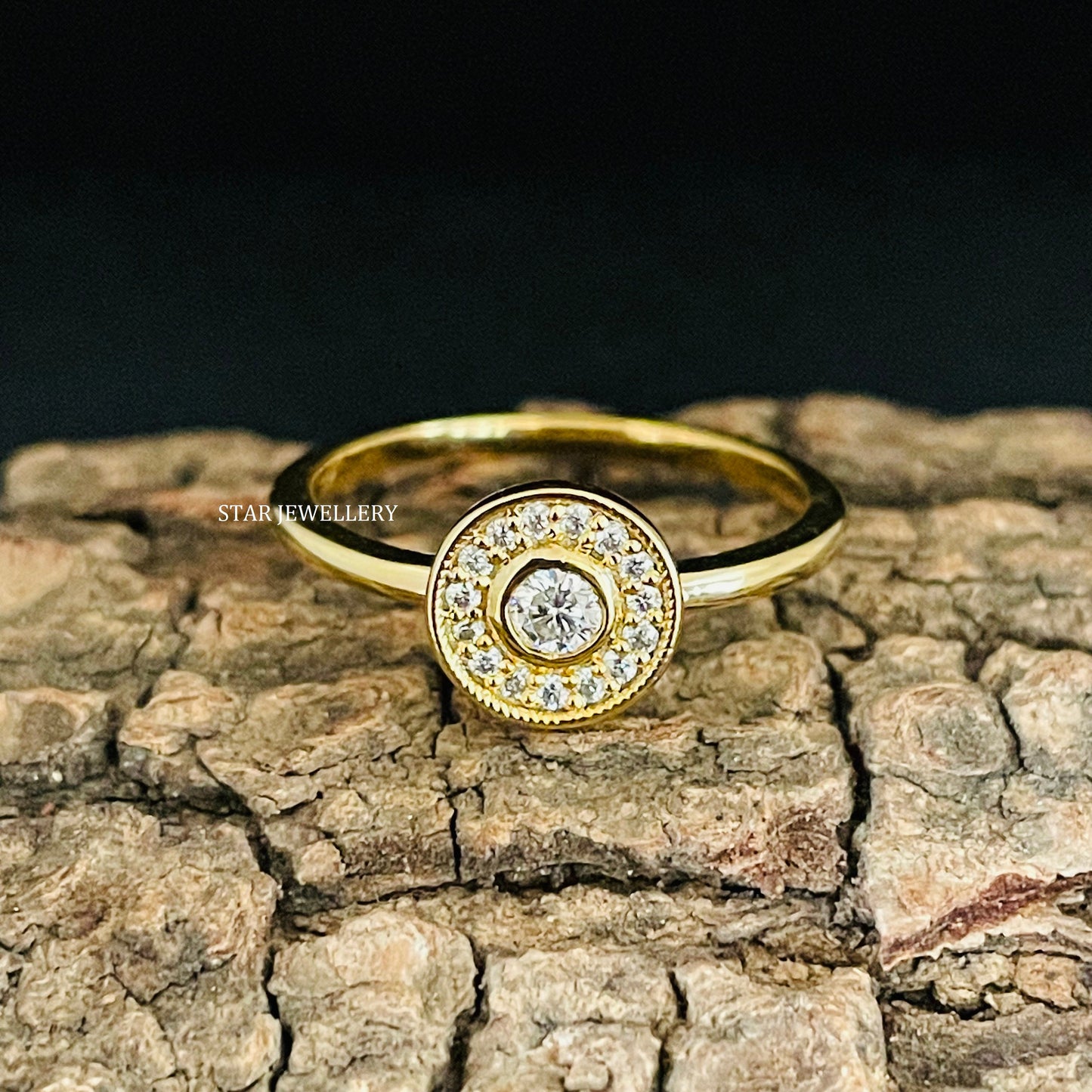 14K Gold Lab Diamond Bezel Diamond Halo Circular Ring