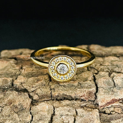 14K Gold Lab Diamond Bezel Diamond Halo Circular Ring