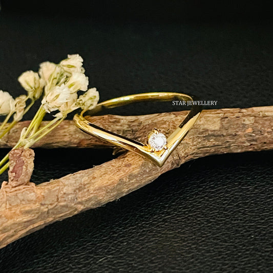 Natural Diamond Mono Stone Deep V Ring