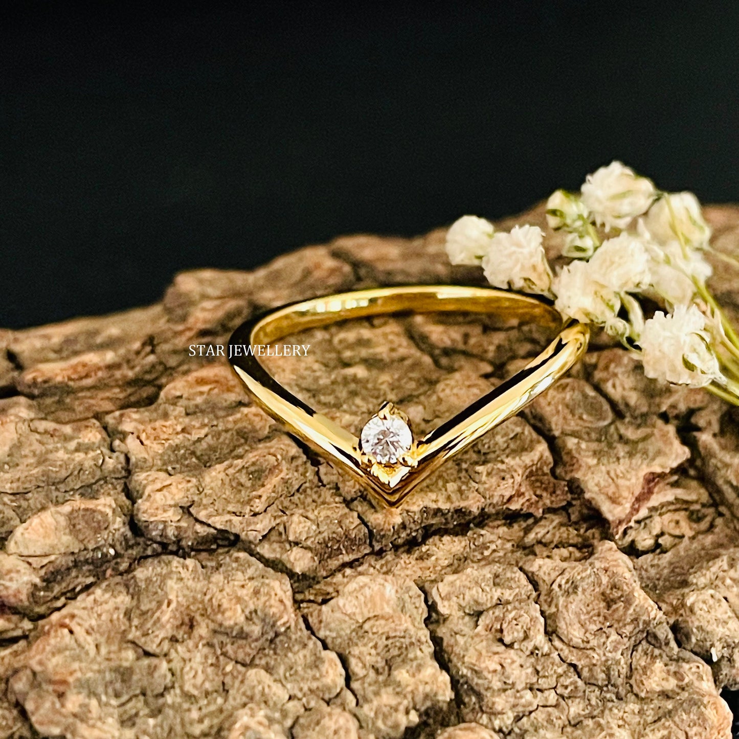 Natural Diamond Mono Stone Deep V Ring