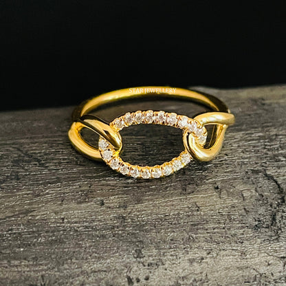 Solid Gold Cuban Link Diamond Ring