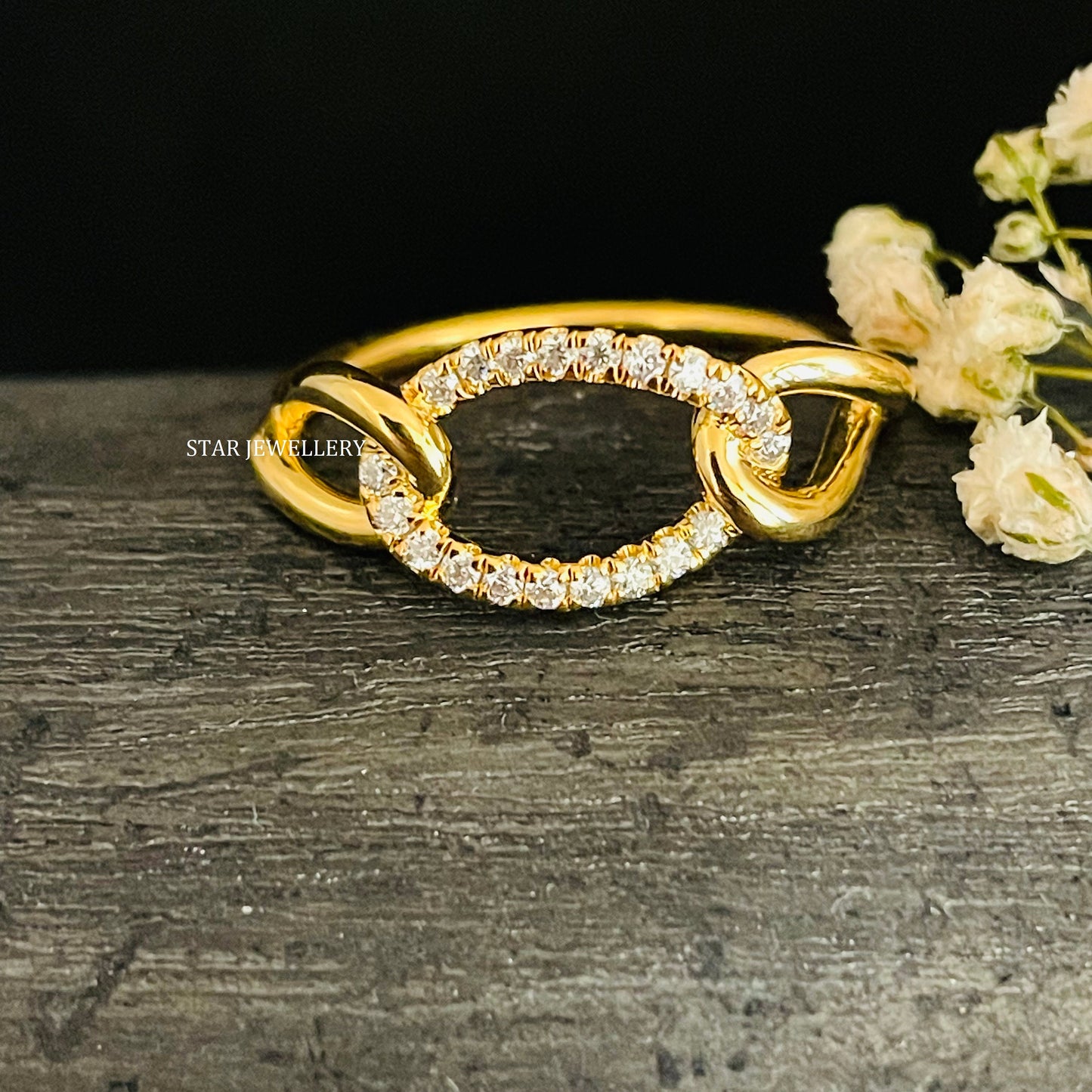 Solid Gold Cuban Link Diamond Ring
