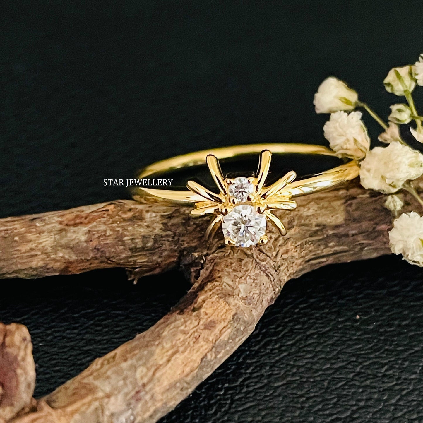 14K Solid Gold Lab Grown Diamond Spider Ring