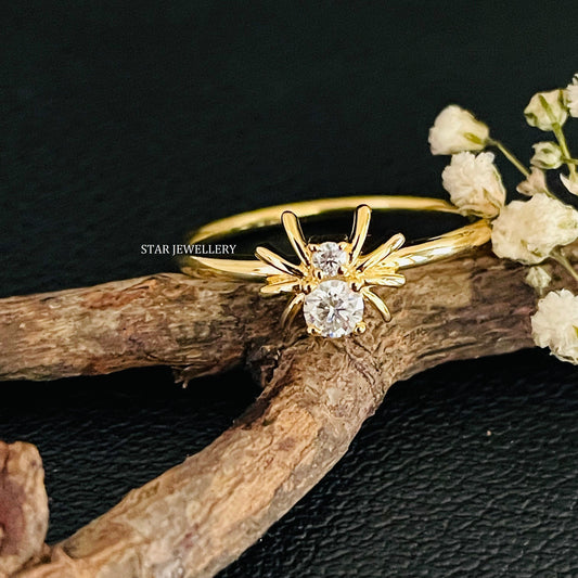 14K Solid Gold Lab Grown Diamond Spider Ring