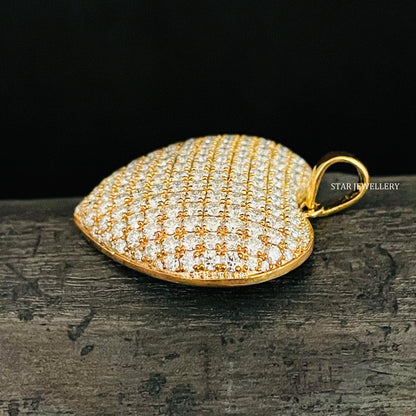 Natural Diamond Solid Gold Puffed Heart Pendant