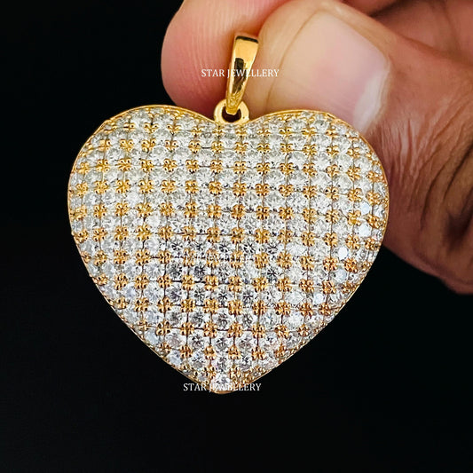 Natural Diamond Solid Gold Puffed Heart Pendant