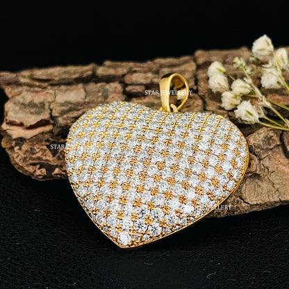 Natural Diamond Solid Gold Puffed Heart Pendant