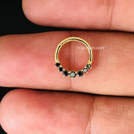 14K Solid Gold Natural Black Diamond Daith Earring