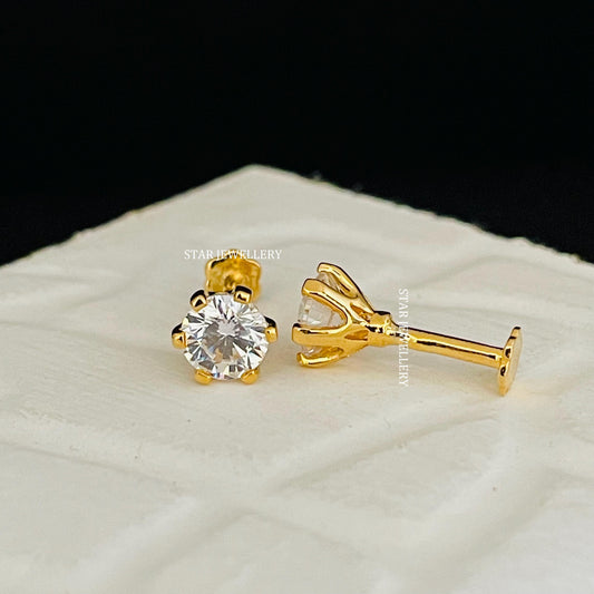 1.00 Ct CVD Diamond Stud Earrings: Six Prong Solid Gold Solitaire