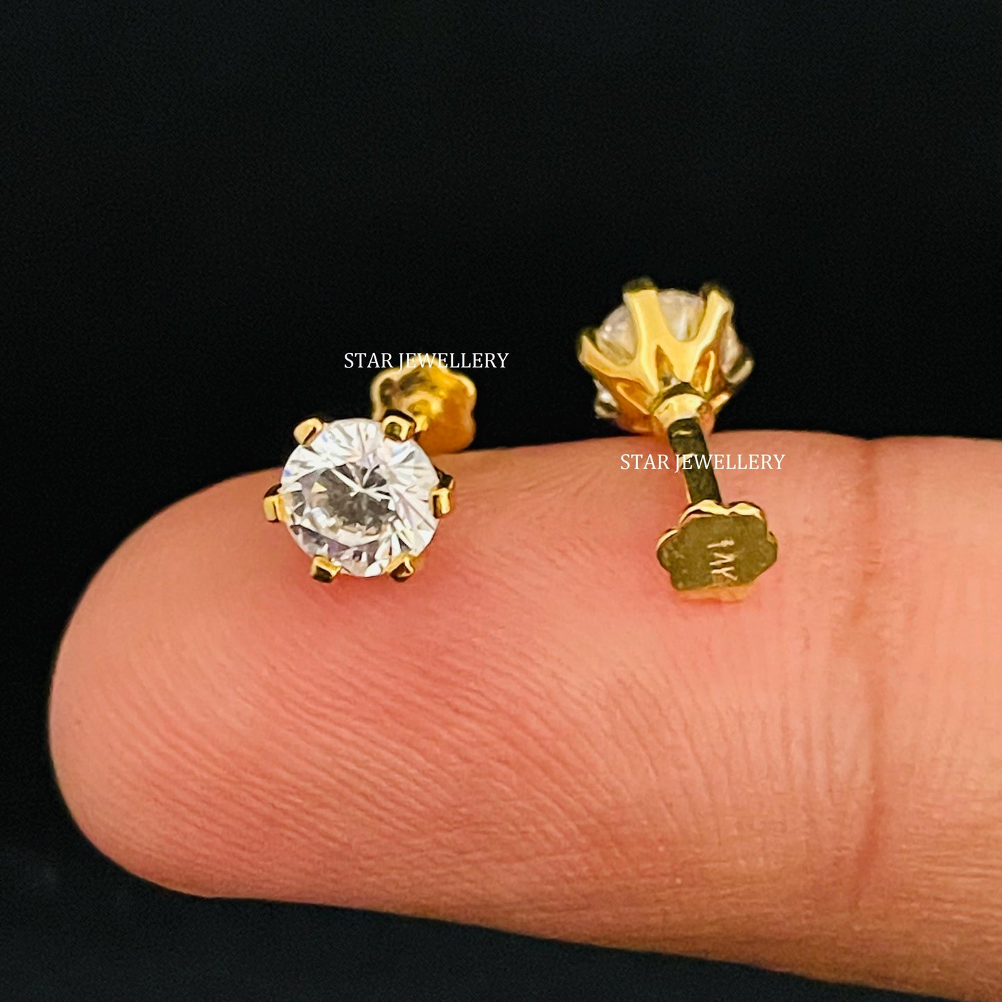 1.00 Ct CVD Diamond Stud Earrings: Six Prong Solid Gold Solitaire