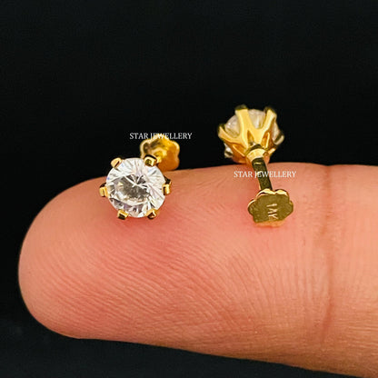 1.00 Ct CVD Diamond Stud Earrings: Six Prong Solid Gold Solitaire