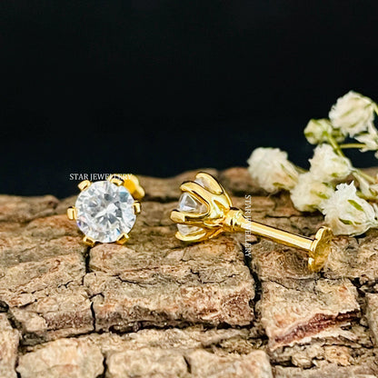 1.00 Ct CVD Diamond Stud Earrings: Six Prong Solid Gold Solitaire