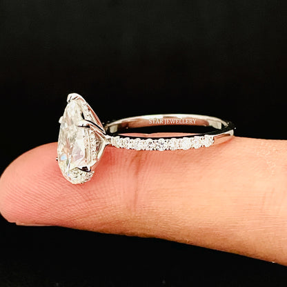 4.00 CT IGI Certified Pear Cut Lab Grown Diamond Hidden Halo Ring