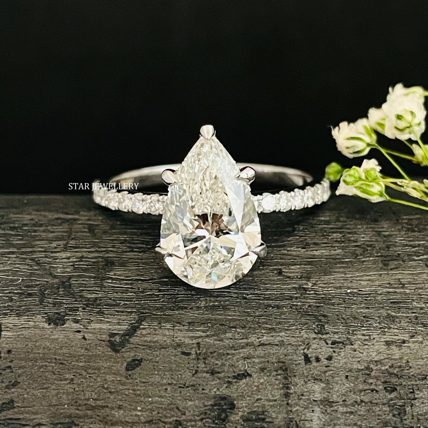 4.00 CT IGI Certified Pear Cut Lab Grown Diamond Hidden Halo Ring