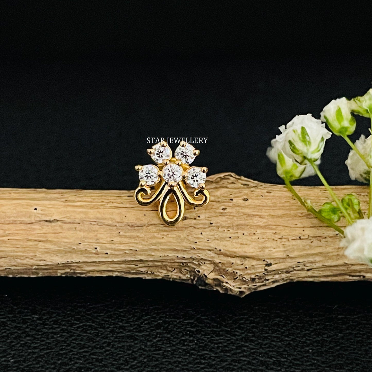 Natural Diamond Flower Stud for Nose Ear Piercing