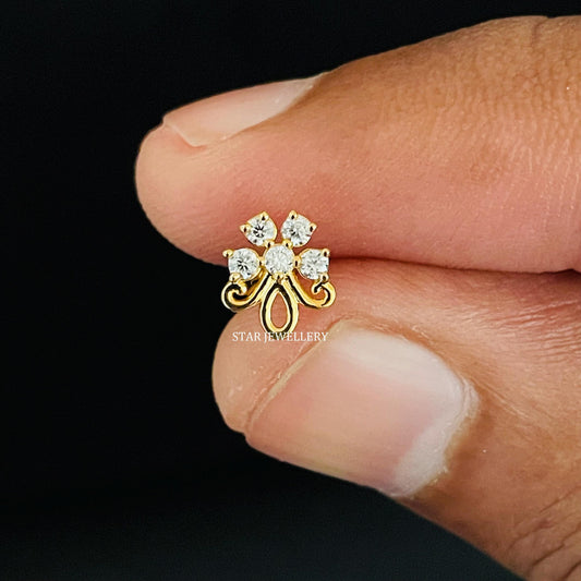 Natural Diamond Flower Stud for Nose Ear Piercing