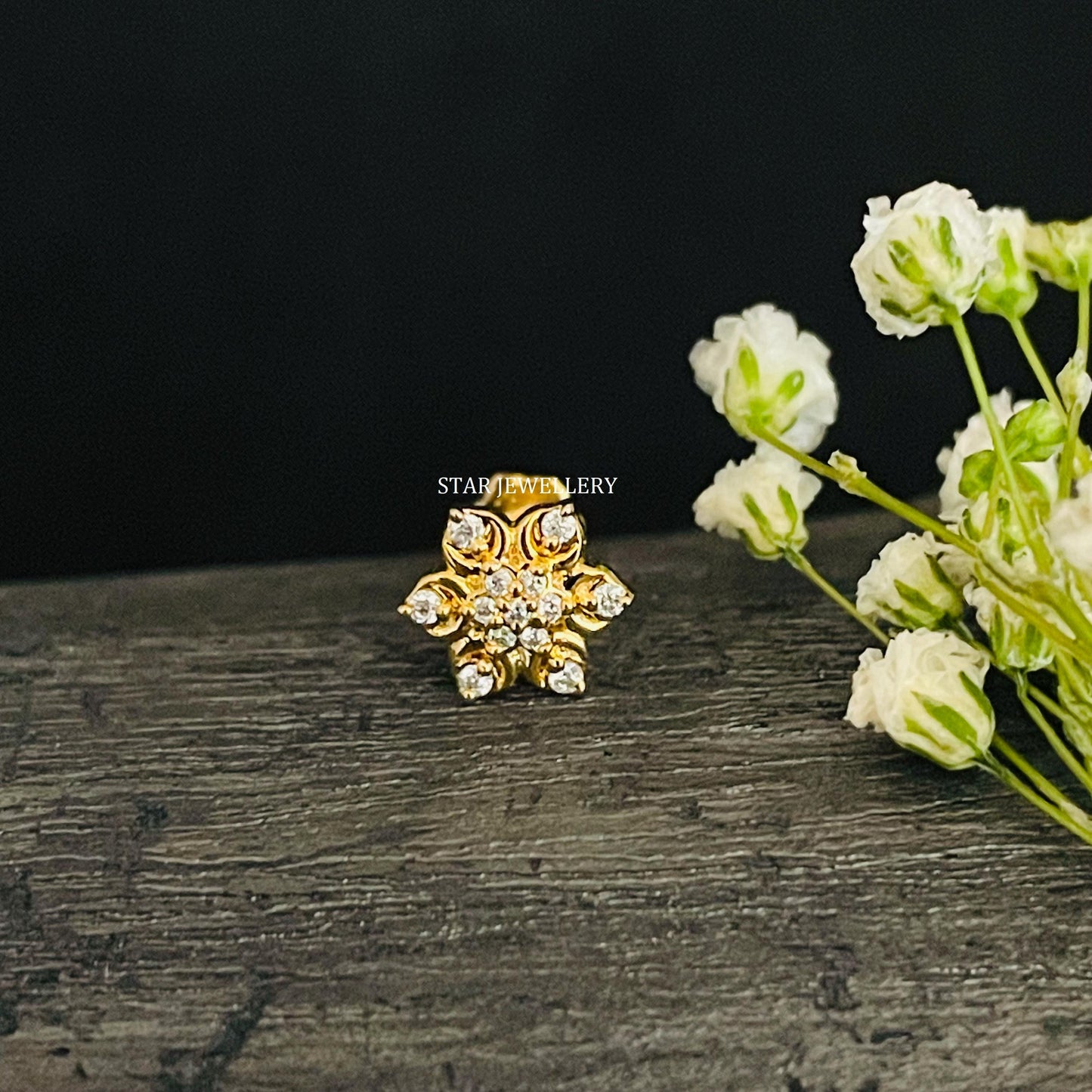 Natural Diamond Flower Ear Piercing