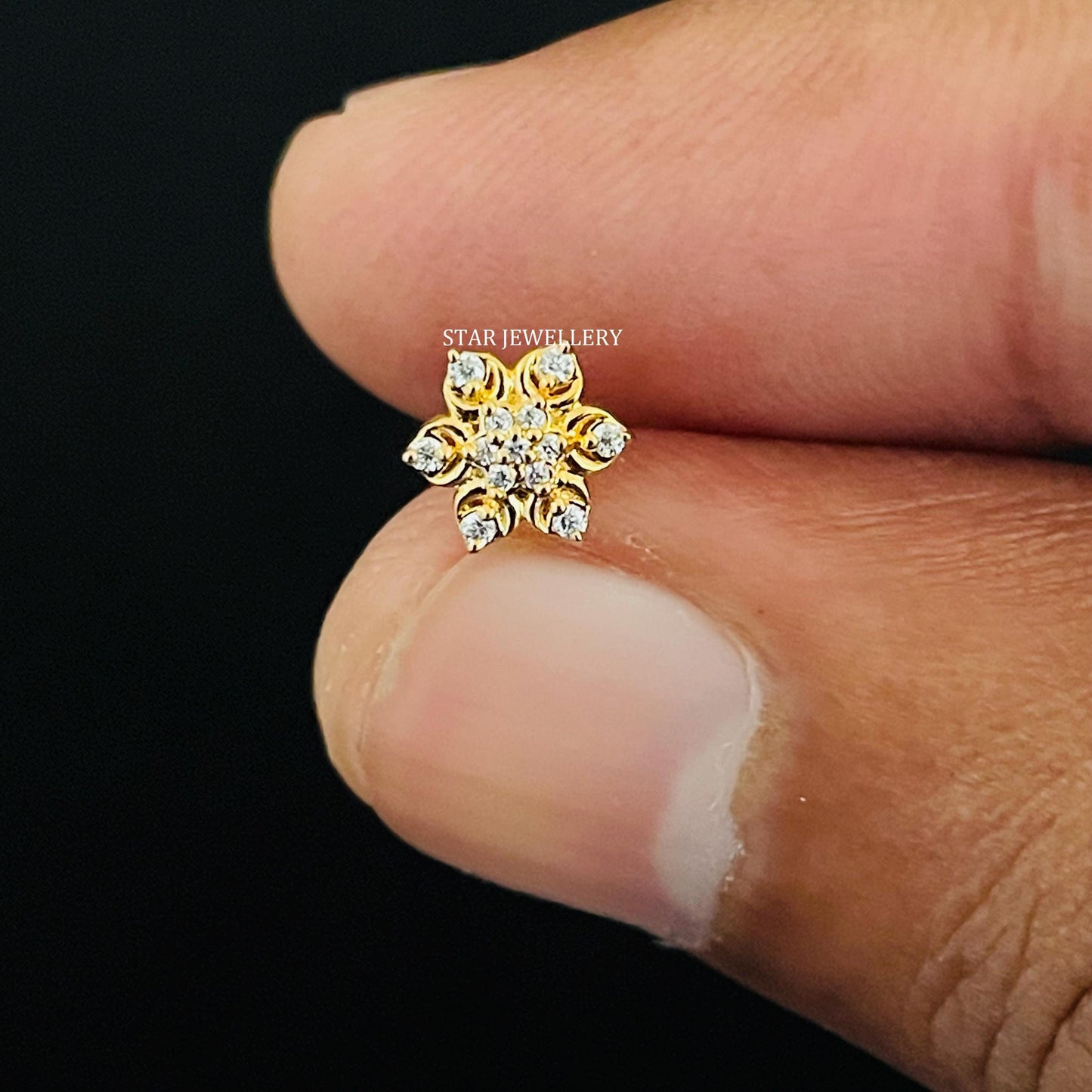Natural Diamond Flower Ear Piercing