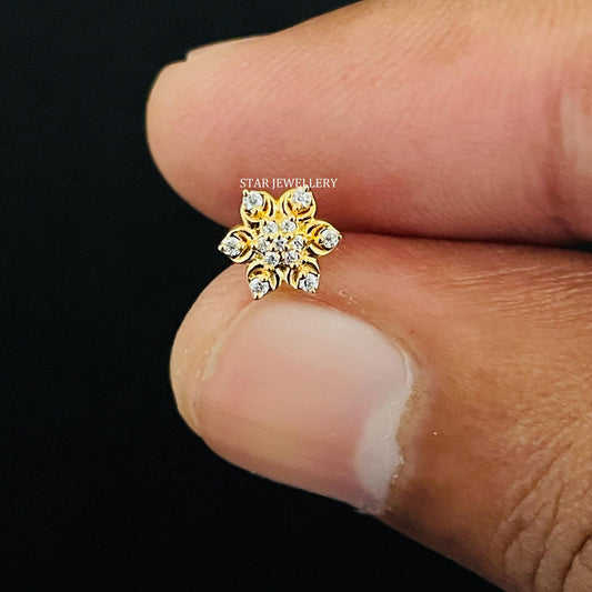 Natural Diamond Flower Ear Piercing