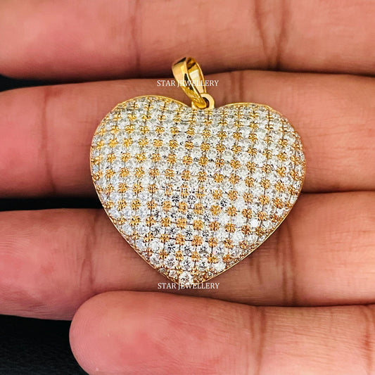 Natural Diamond Solid Gold Puffed Heart Pendant
