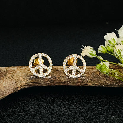 Natural Diamond Peace Sign Gold Ear Piercing