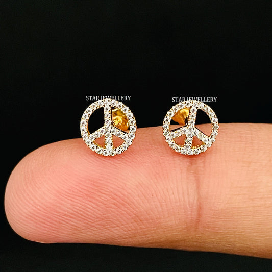 Natural Diamond Peace Sign Gold Ear Piercing