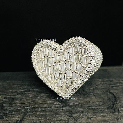 Unisex VVS Baguette Moissanite Heart Ring for her