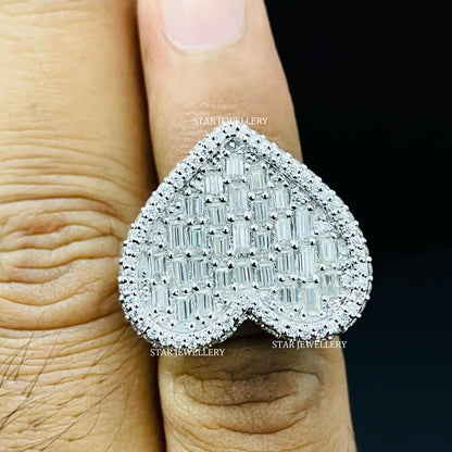 Unisex VVS Baguette Moissanite Heart Ring for her