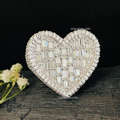 Unisex VVS Baguette Moissanite Heart Ring for her