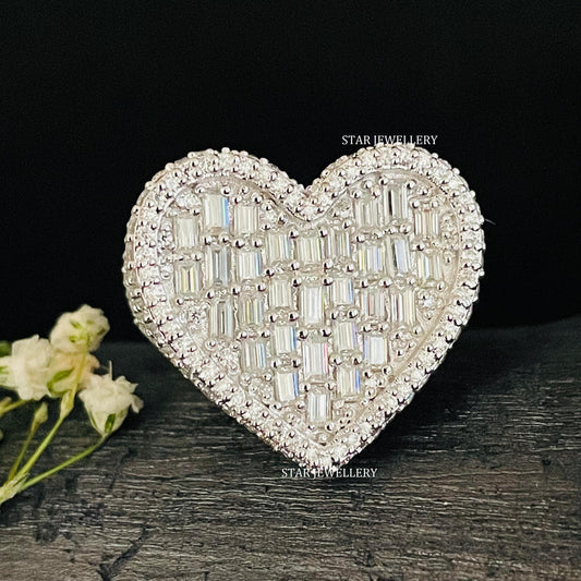 Unisex VVS Baguette Moissanite Heart Ring for her