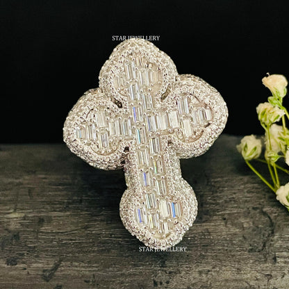 Unisex VVS Baguette Moissanite Cross Ring for her