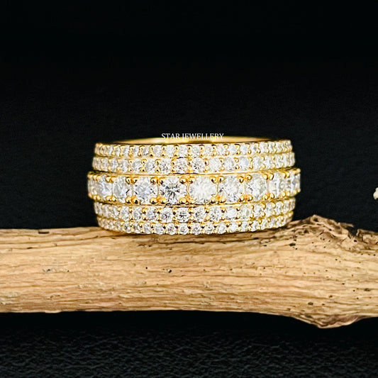 14K Solid Gold Huge Lab Diamond Eternity Wedding Ring