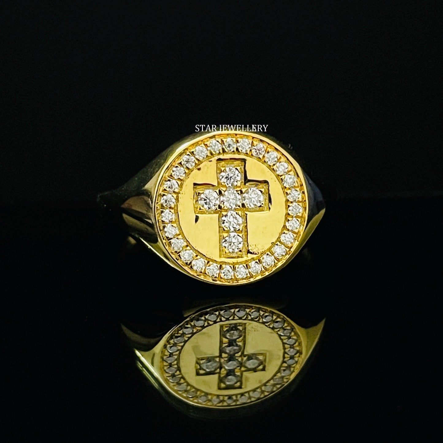 Natural Diamond Signet Halo Cross Ring