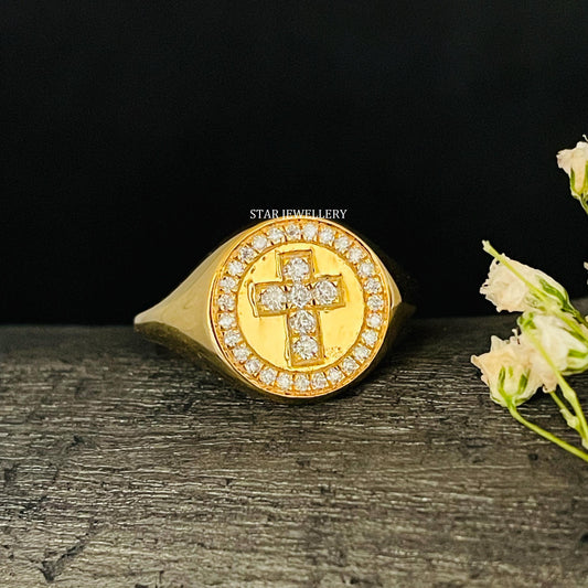 Natural Diamond Signet Halo Cross Ring